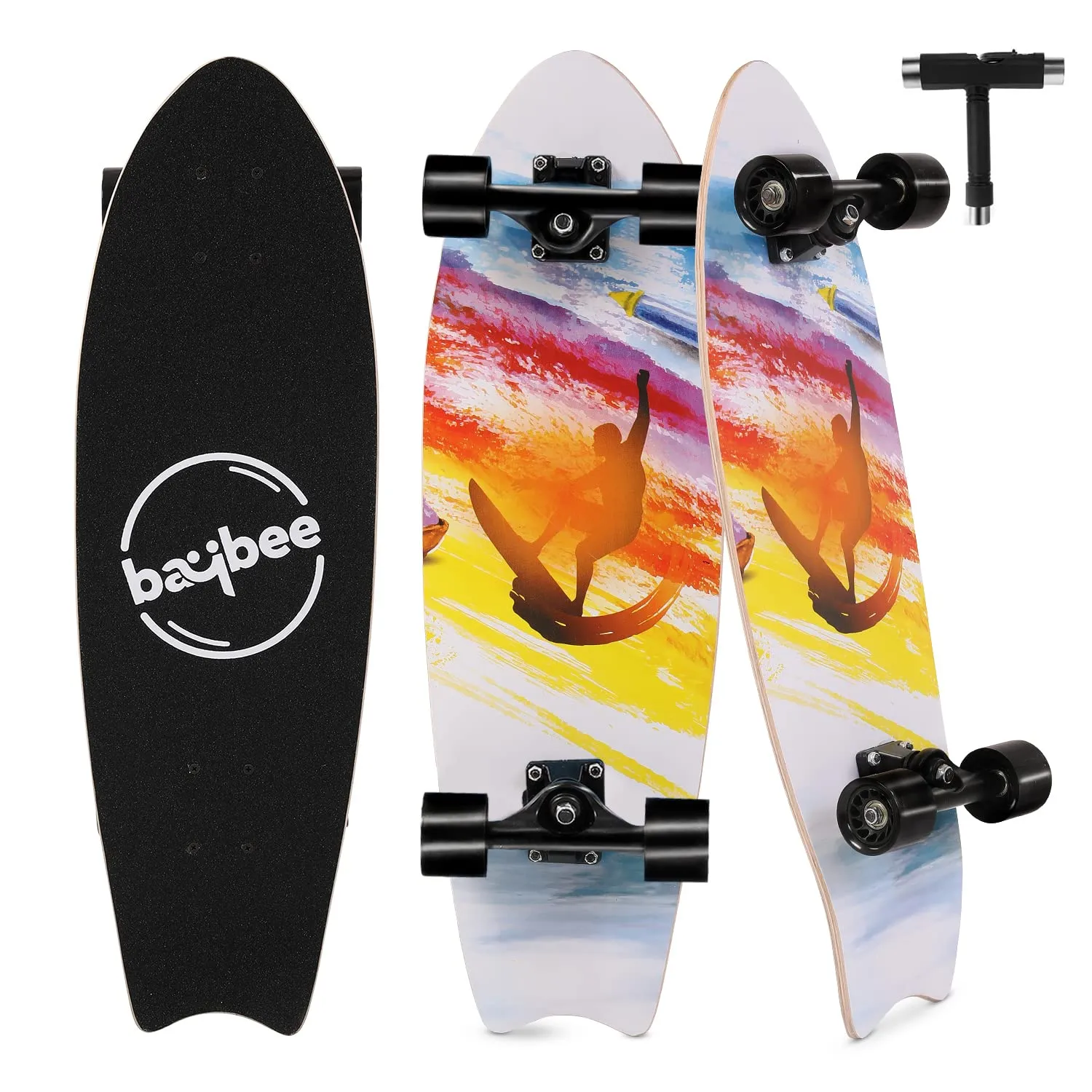 Baybee 28 Inch Skateboard for Kids and Adults with 7 Layer Maple Wood Deck & PU Wheels