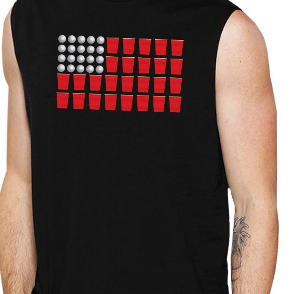 Beer Pong American Flag Mens Funny Design Muscle Tee Gifts For Him