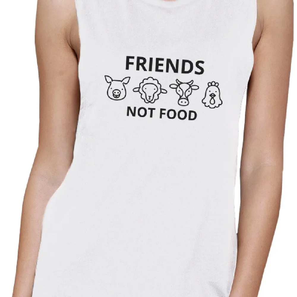 Friends Not Food White Muscle Tee Cute Animal Graphic Tank Tops