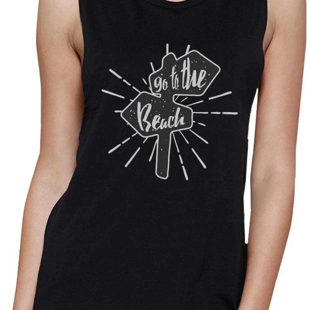 Go To The Beach Womens Black Muscle Top