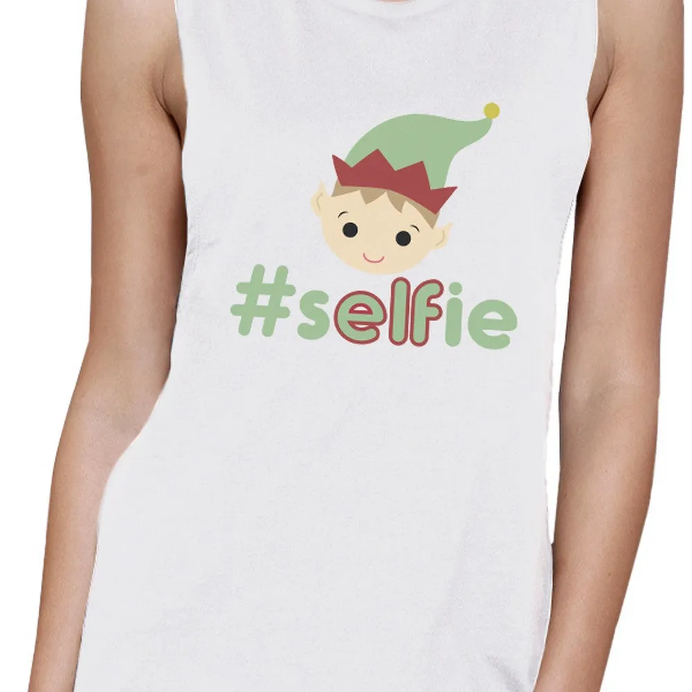 Hashtag Selfie Elf Womens White Muscle Top