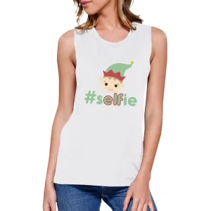 Hashtag Selfie Elf Womens White Muscle Top