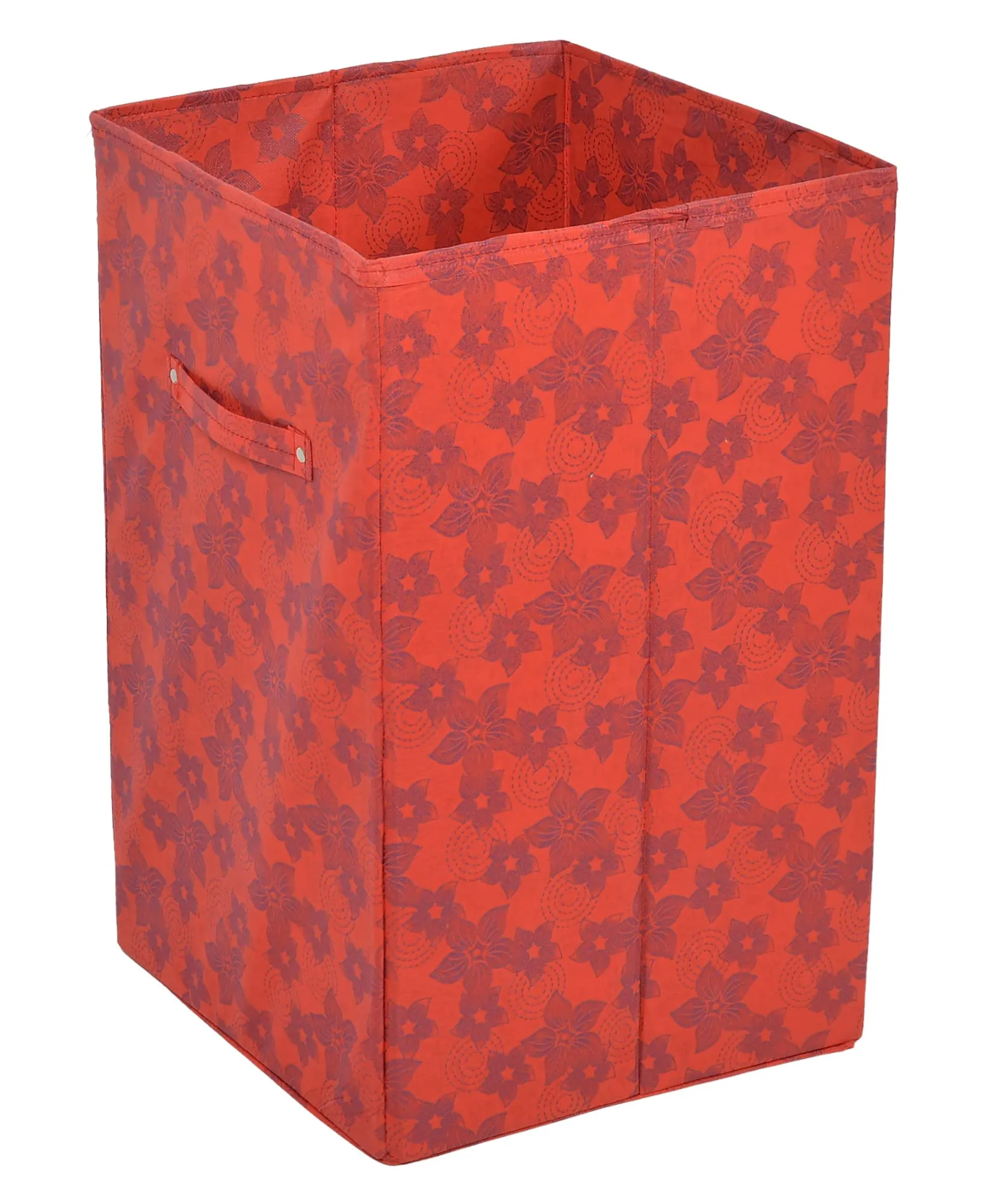 Heart Home Metallic Flower Printed Non-Woven Foldable Large Laundry basket/Hamper With Handles- Pack of 2 (Red)-HS43HEARTH25862