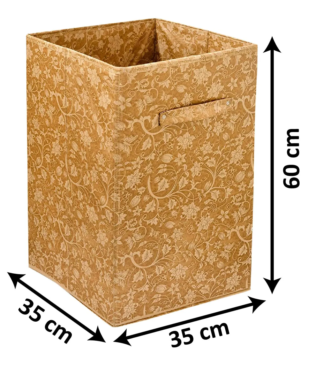 Heart Home Metallic Flower Printed Non-Woven Laundry Basket, Clothes Hamper For Laundry Closet, Bedroom, Bathroom With Handles (Brown)-HS43HEARTH25857