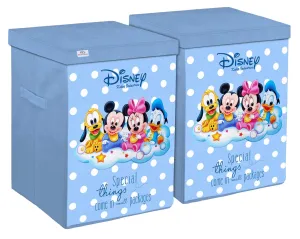 Heart Home Mickey Minnie & Friend Print Non-Woven Laundry Basket, Clothes Hamper For Laundry Closet, Bedroom, Bathroom With Lid & Handles Pack of 2 (Blue) 54HH4092.