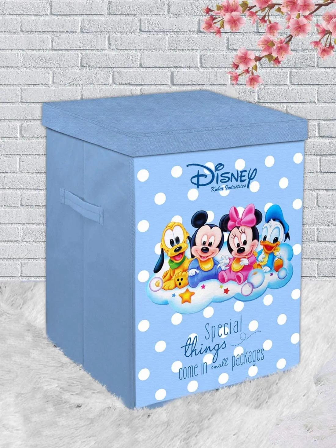 Heart Home Mickey Minnie & Friend Print Non-Woven Laundry Basket, Clothes Hamper For Laundry Closet, Bedroom, Bathroom With Lid & Handles Pack of 2 (Blue) 54HH4092.