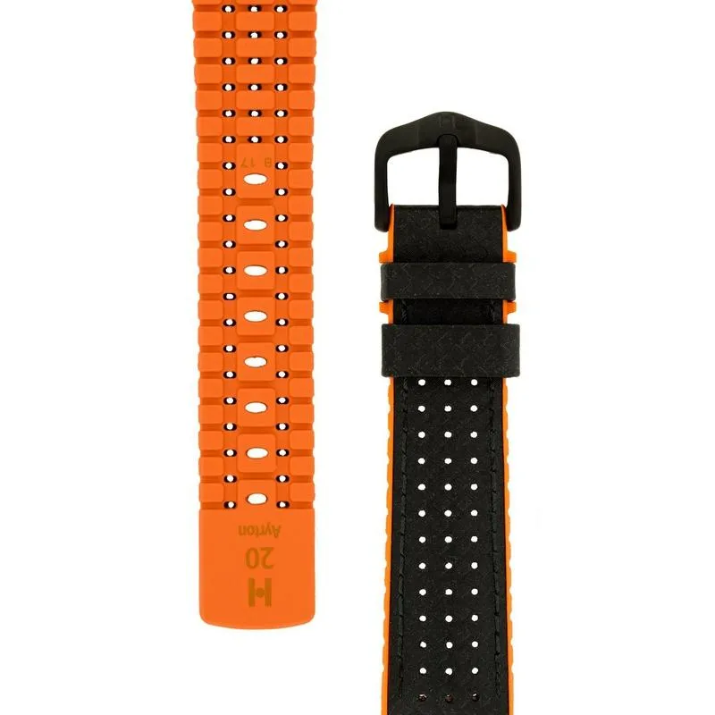 Hirsch AYRTON Carbon Embossed Performance Watch Strap in BLACK / ORANGE