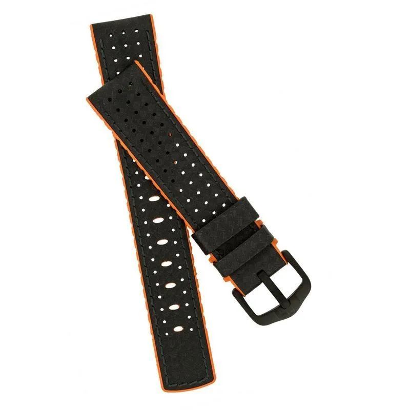 Hirsch AYRTON Carbon Embossed Performance Watch Strap in BLACK / ORANGE