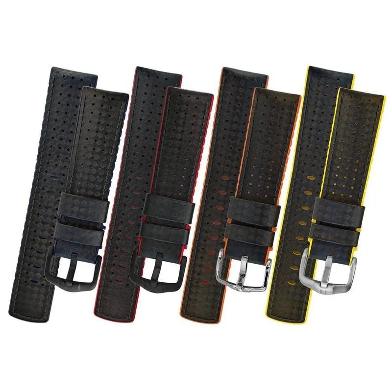 Hirsch AYRTON Carbon Embossed Performance Watch Strap in BLACK / ORANGE