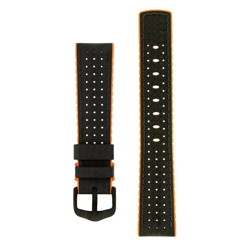 Hirsch AYRTON Carbon Embossed Performance Watch Strap in BLACK / ORANGE