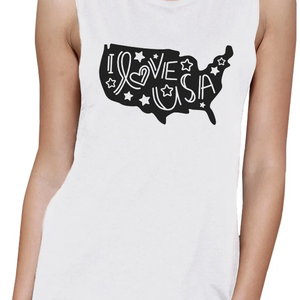 I Love USA Map Cute Womens Muscle Top Unique Fourth Of July Tanks