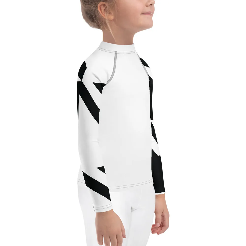 Kid's Girls Long Sleeve BJJ Rash Guard - Houndstooth 001 Blanc