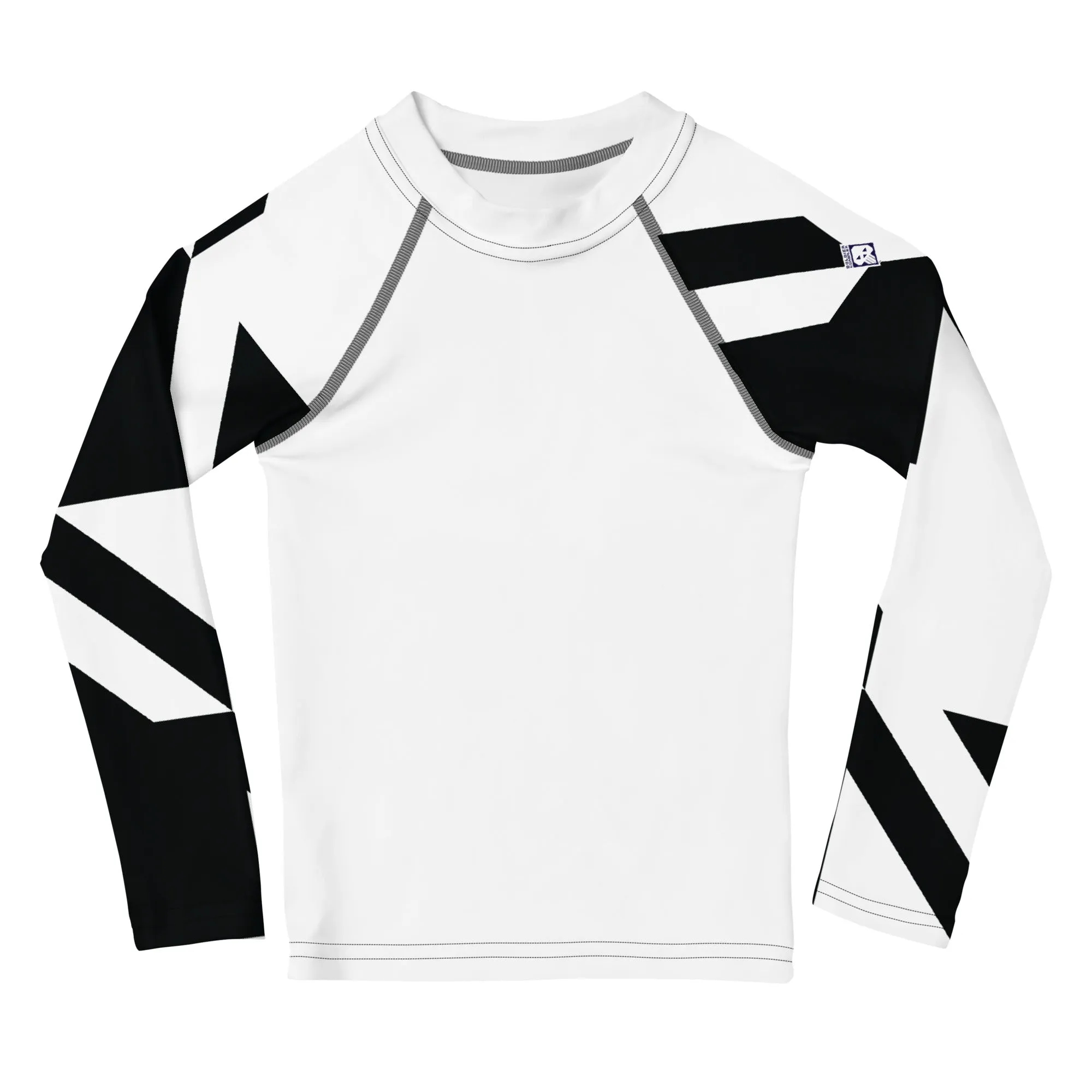 Kid's Girls Long Sleeve BJJ Rash Guard - Houndstooth 001 Blanc