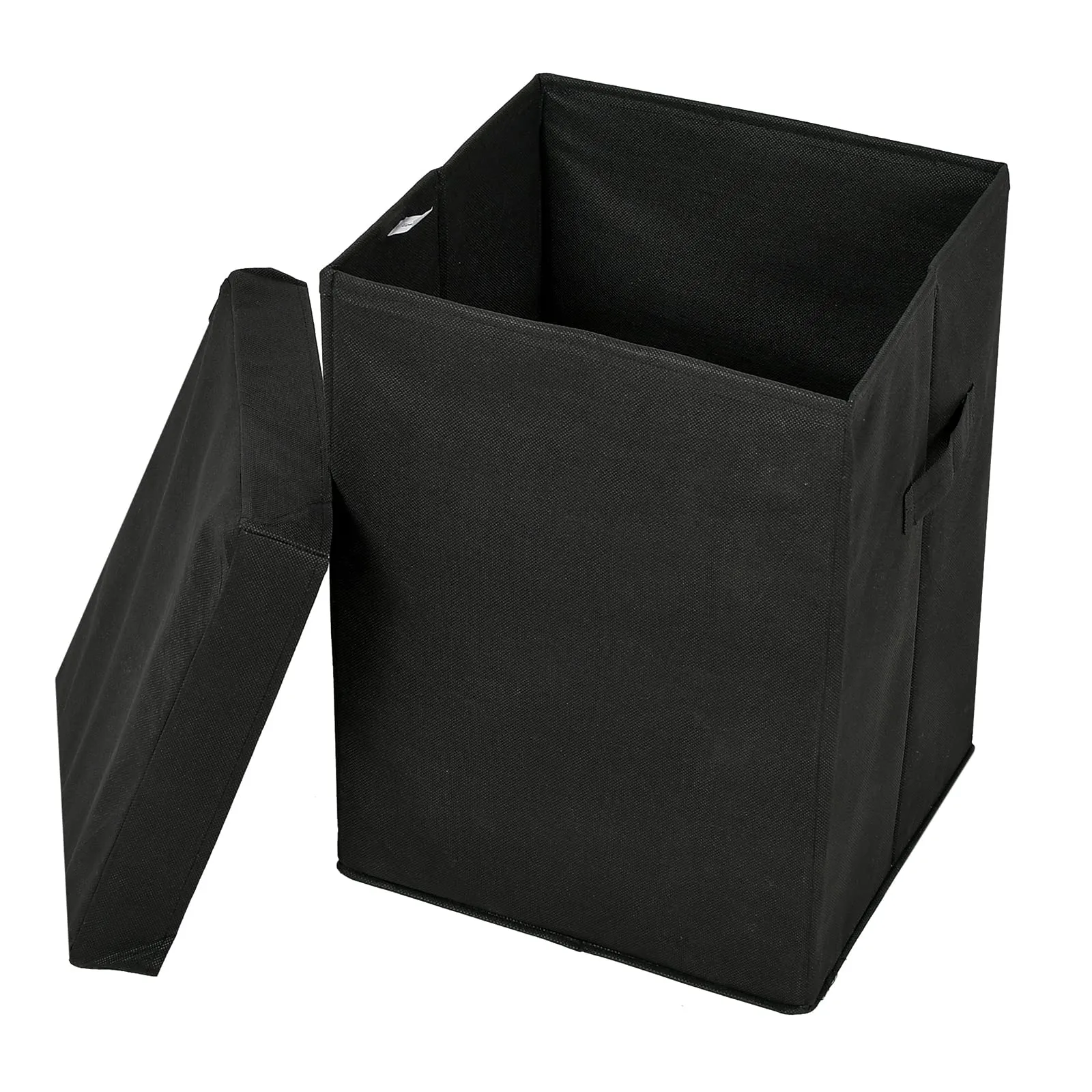 Kuber Industries Non-Woven Laundry Basket, Clothes Hamper For Laundry Closet, Bedroom, Bathroom With Lid & Handles (Black)-44KM0190