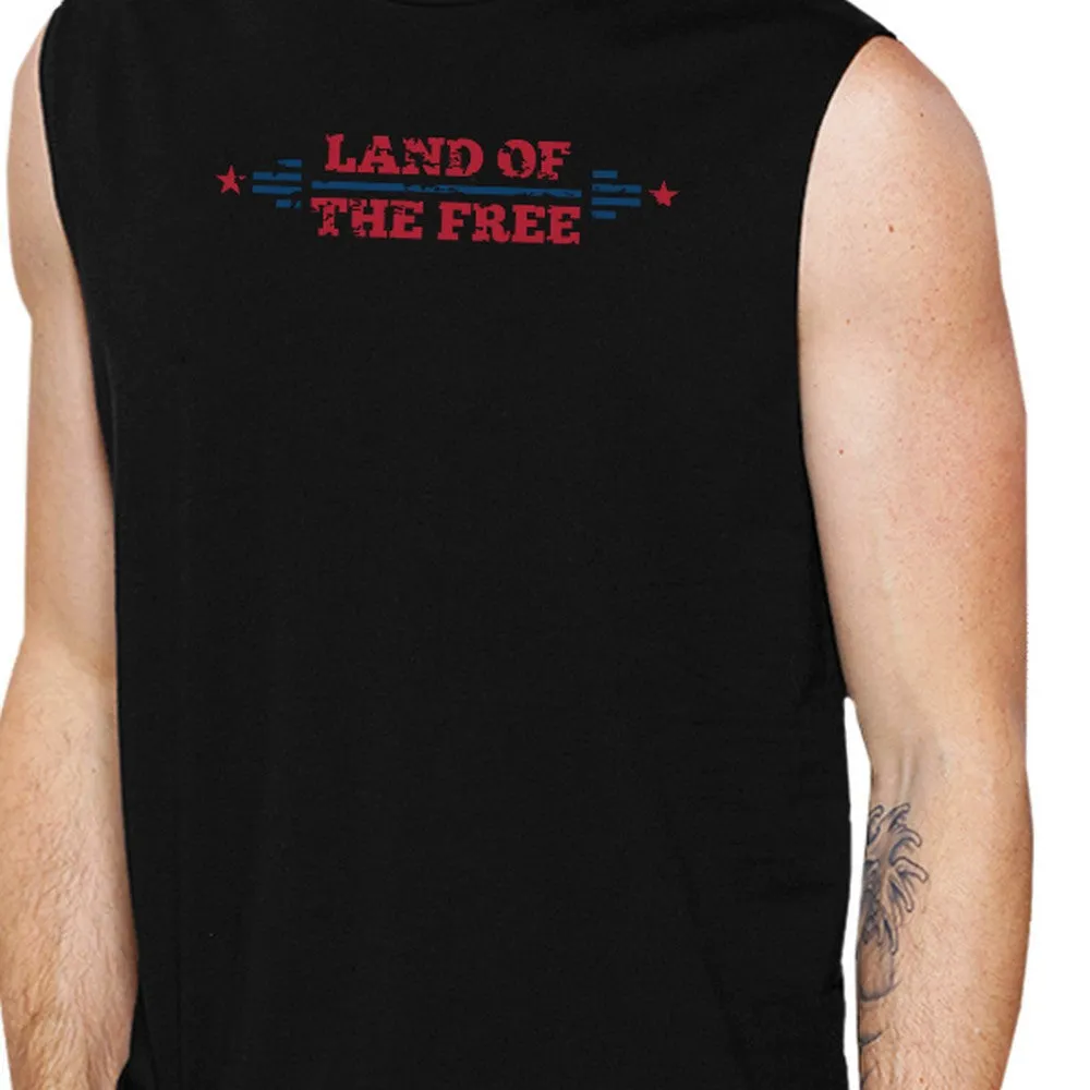 Land Of The Free Mens Black Sleeveless T-Shirt Crew Neck Cotton