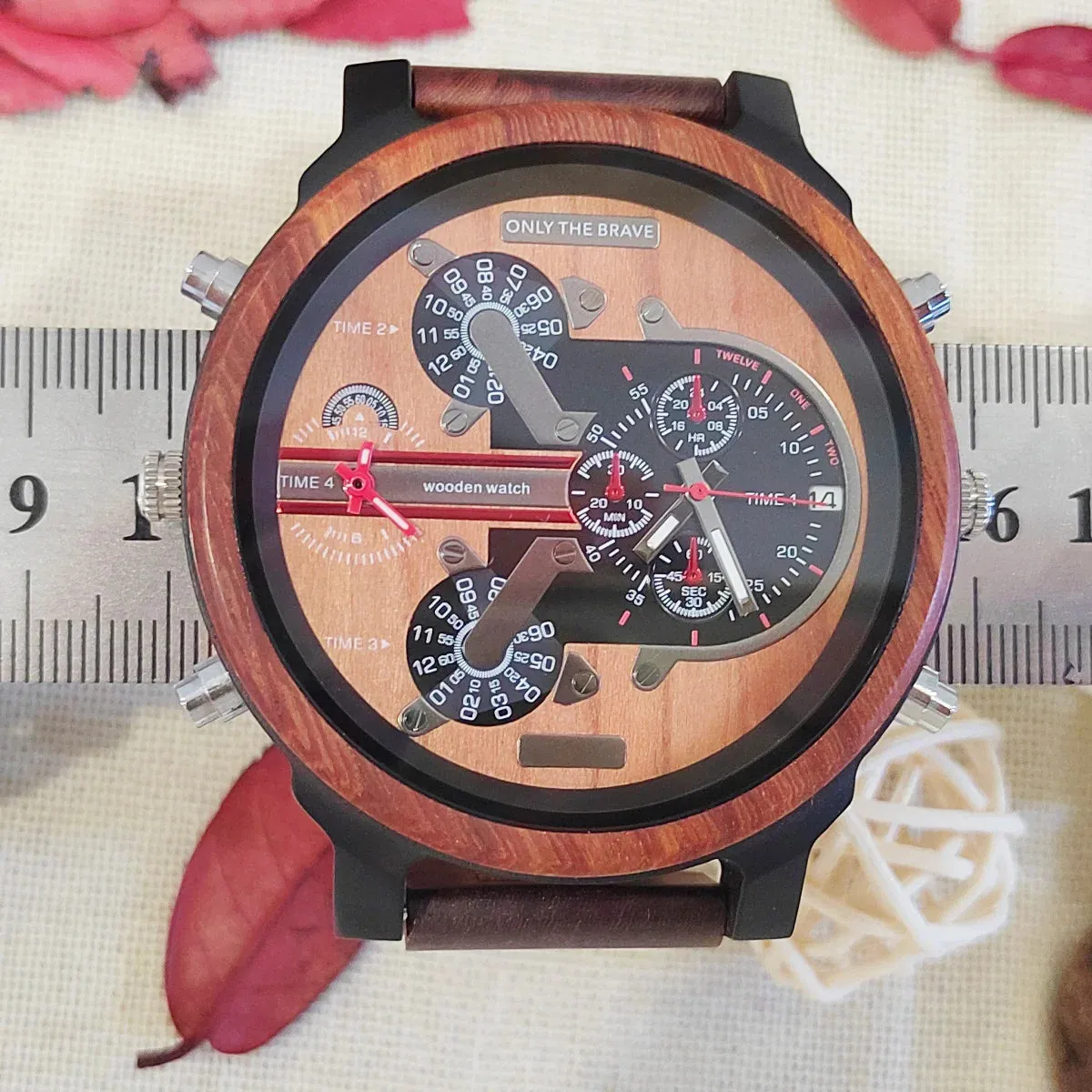 Large Dial Fashion Timepieces Chronograph Wooden Quartz Wrist Viking Watch