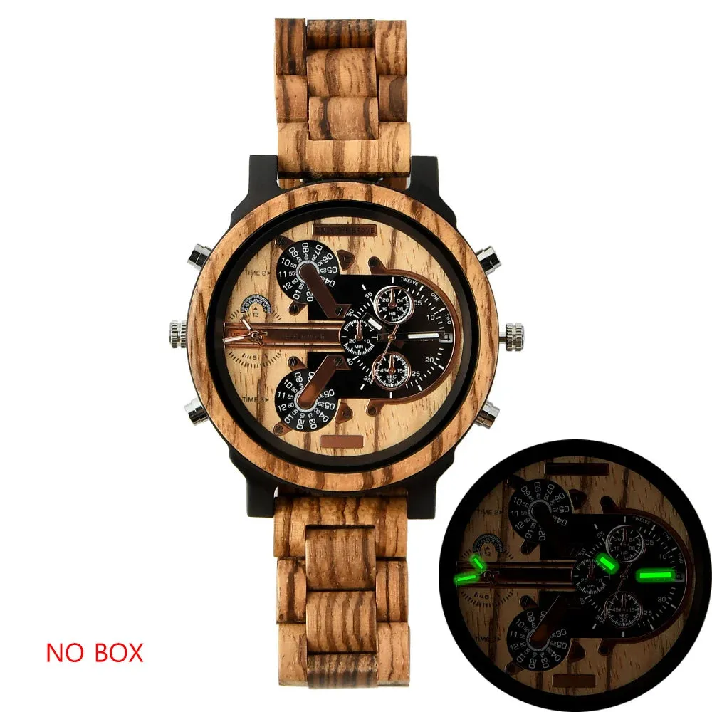 Large Dial Fashion Timepieces Chronograph Wooden Quartz Wrist Viking Watch