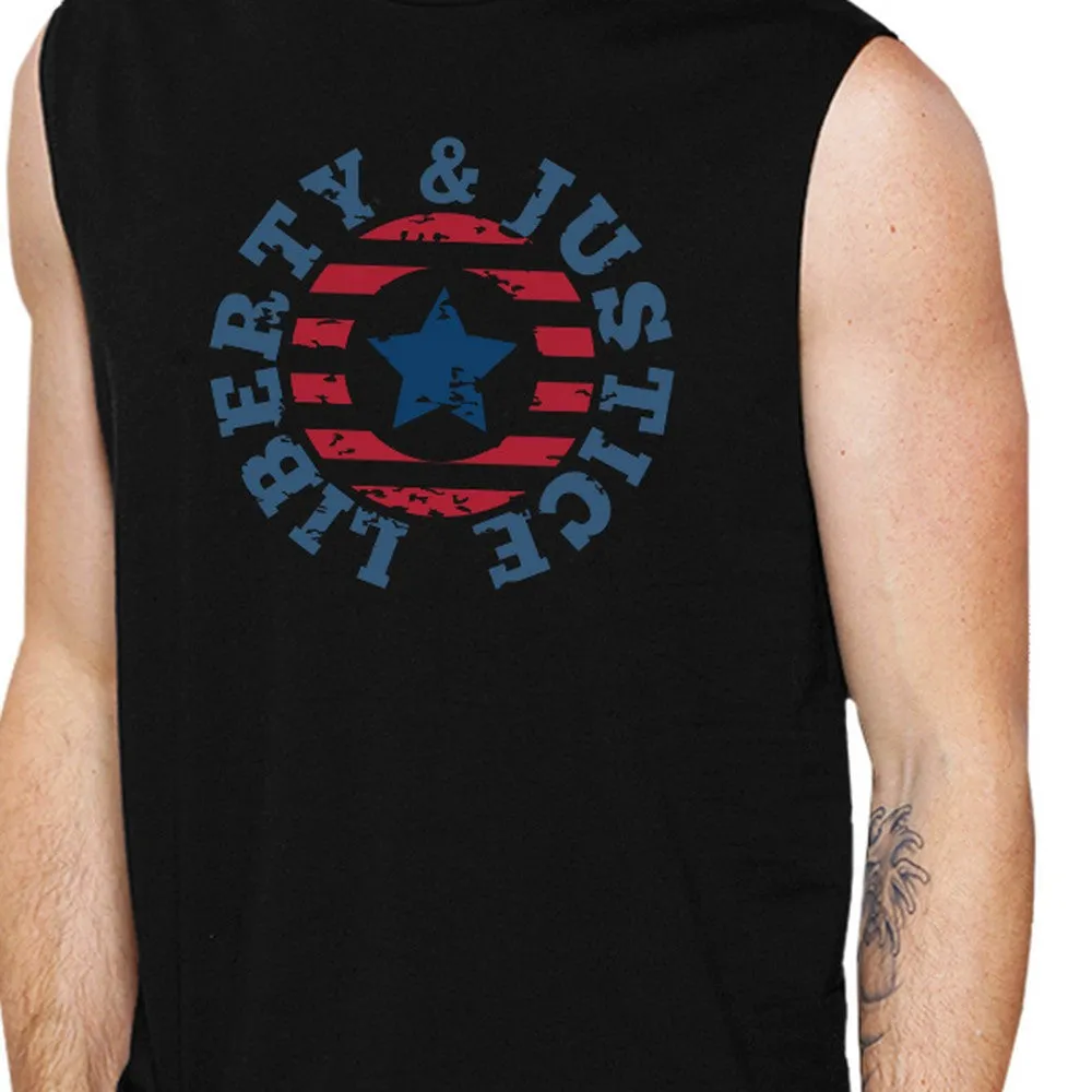 Liberty & Justice Black Cotton Graphic Muscle Tanks Gifts For Men