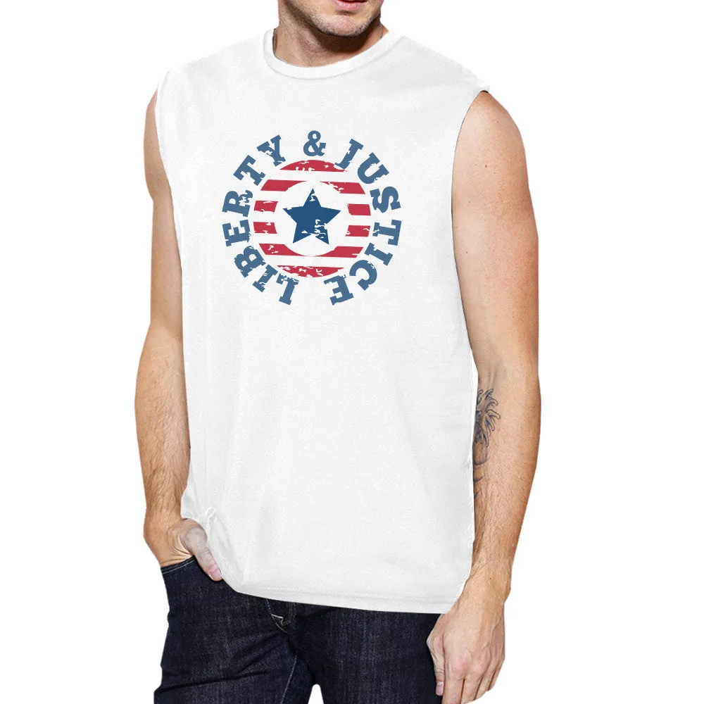 Liberty & Justice White Cotton Graphic Muscle Tanks Gifts For Men