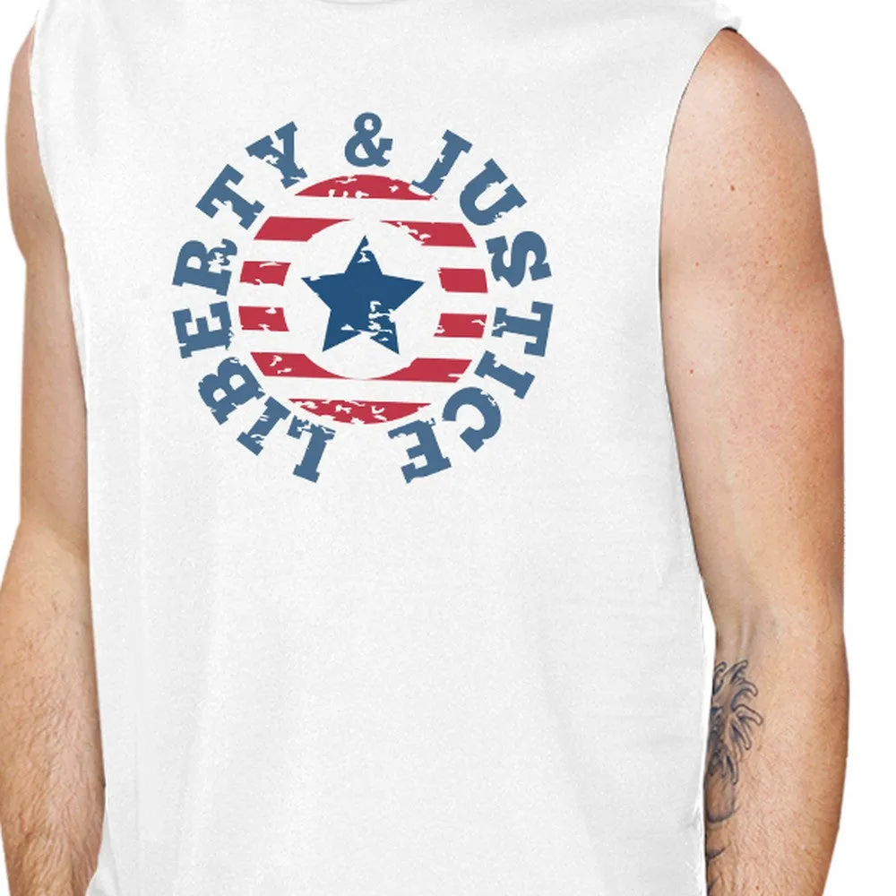 Liberty & Justice White Cotton Graphic Muscle Tanks Gifts For Men