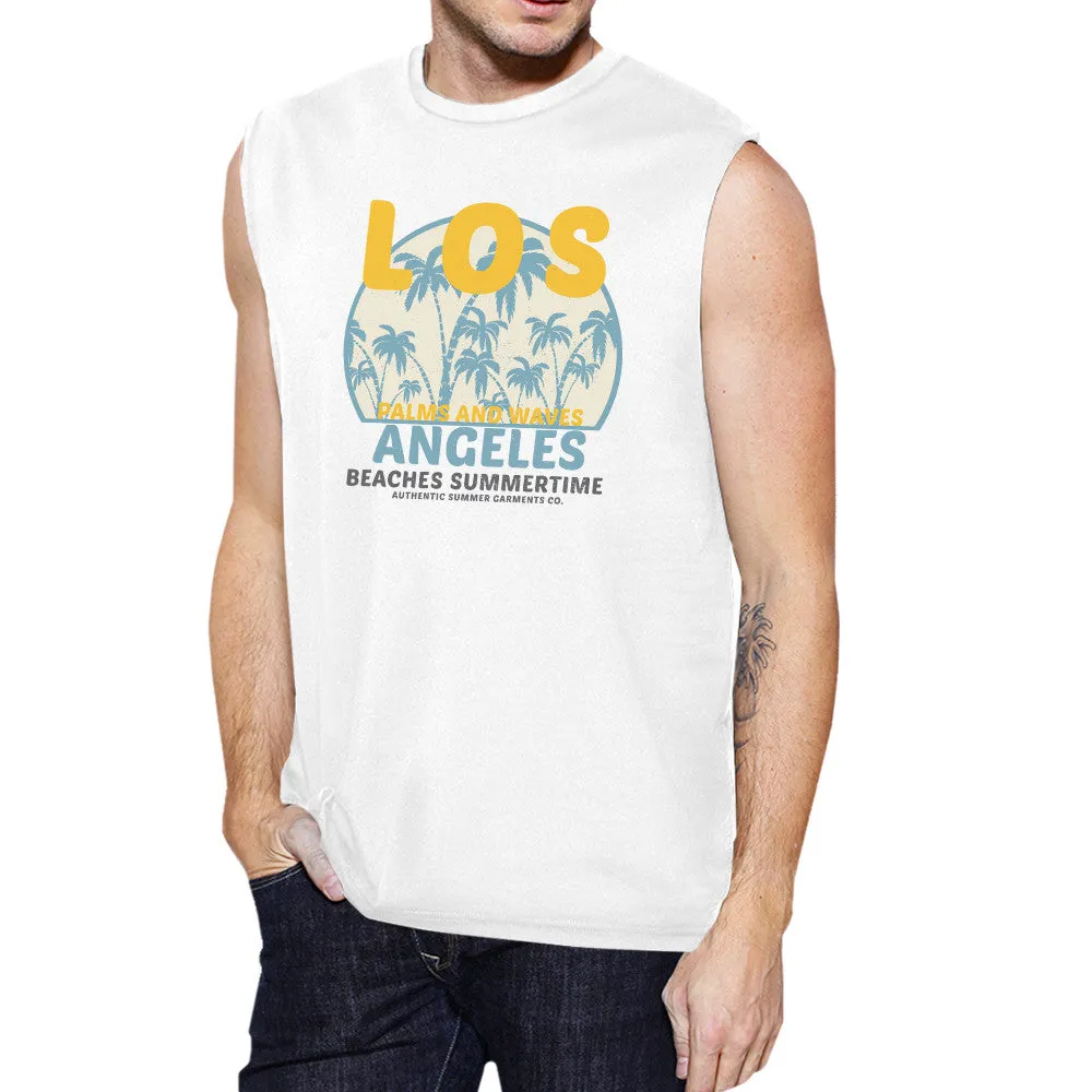 Los Angeles Beaches Summertime Mens White Muscle Top