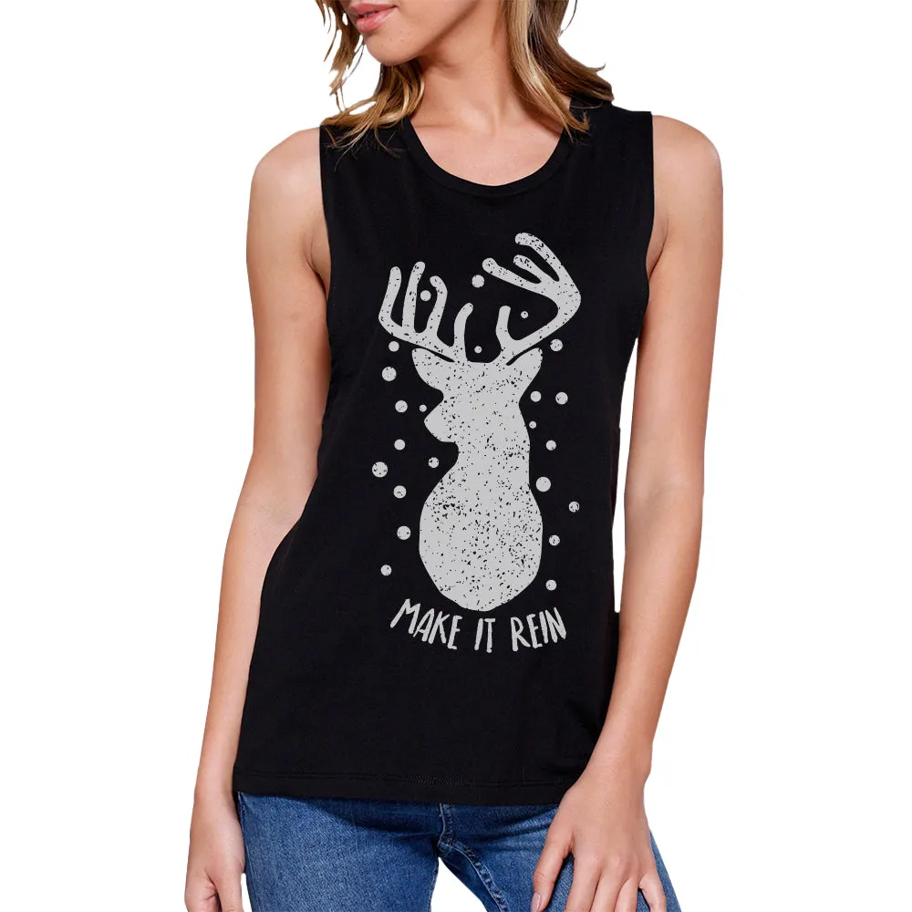 Make It Rein Vintage Reindeer Womens Black Muscle Top