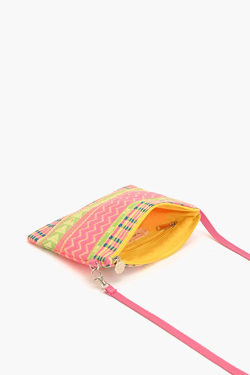 Mexican Striped Pink Spring Top Zip Clutch