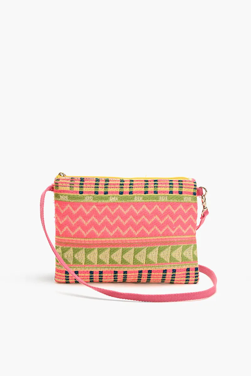 Mexican Striped Pink Spring Top Zip Clutch