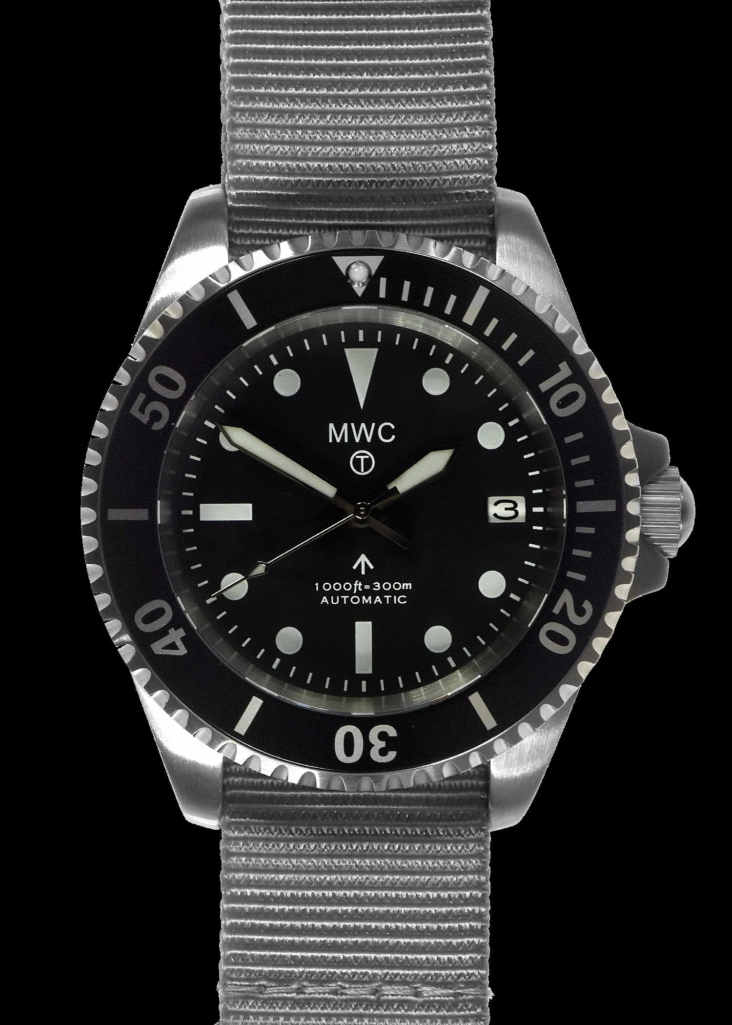 MWC 24 Jewel 1982 Pattern 300m Automatic Military Divers Watch with Sapphire Crystal on a NATO Webbing Strap (Date Version)