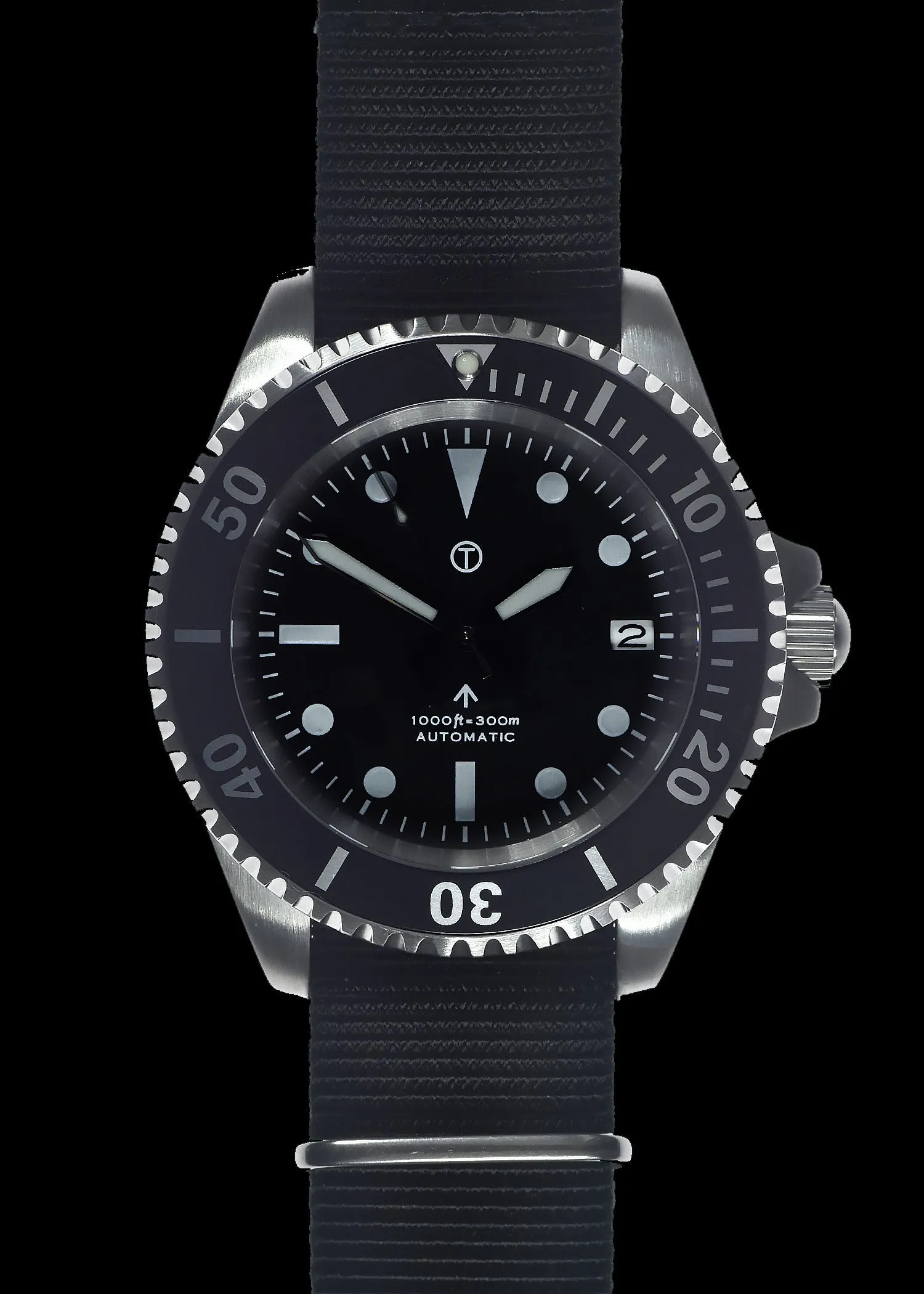 MWC 24 Jewel 1982 Pattern 300m Automatic Military Divers Watch with Sapphire Crystal on a NATO Webbing Strap (With Date)