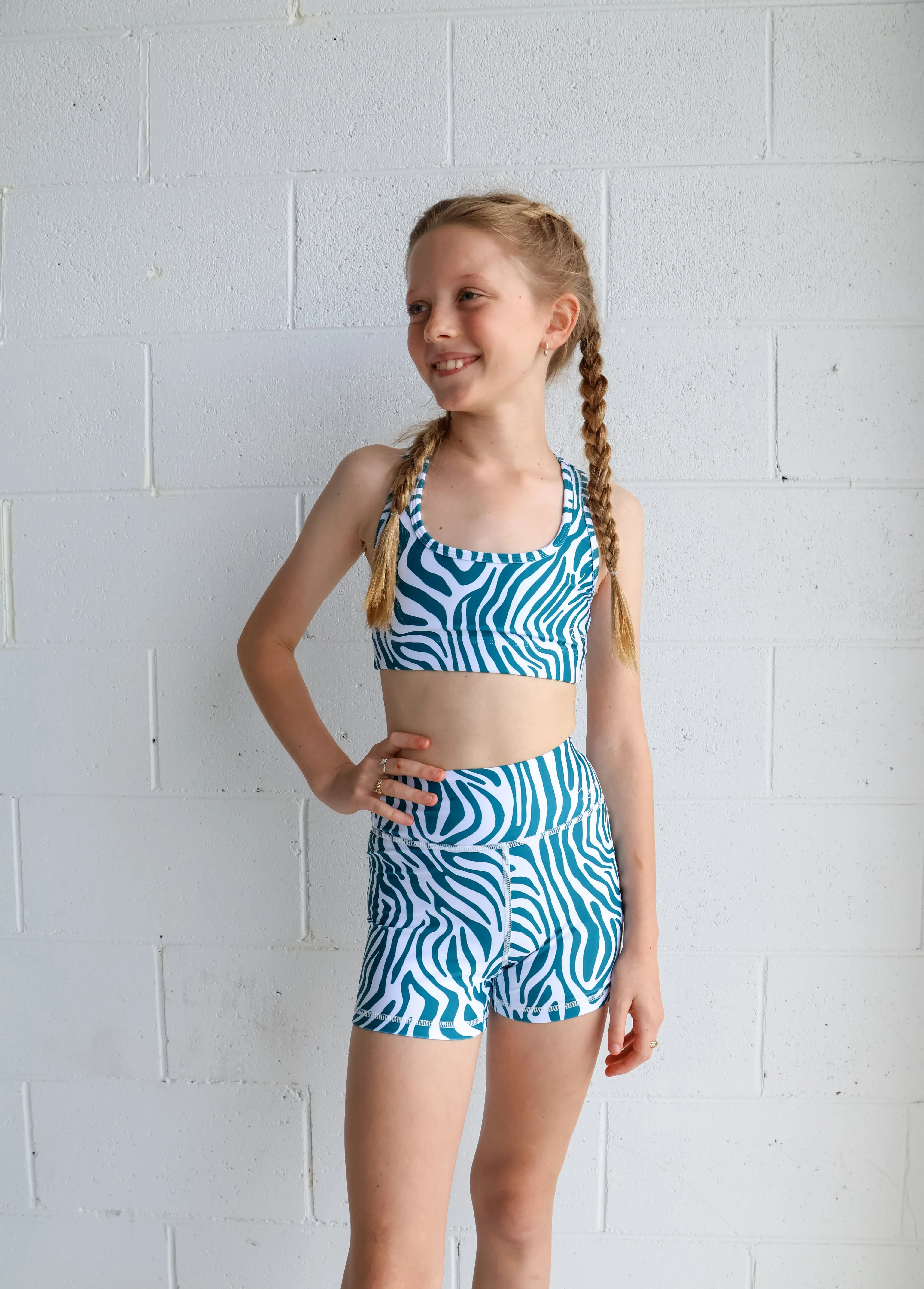 O.G Bike Shorts (Youth) - Zebra Teal Green