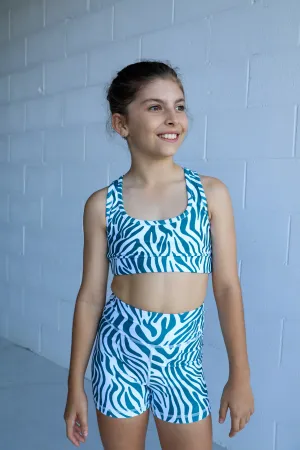 O.G Bike Shorts (Youth) - Zebra Teal Green