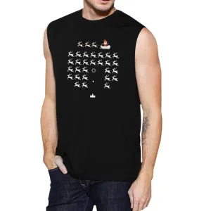 Pixel Game Santa And Rudolph Mens Black Muscle Top