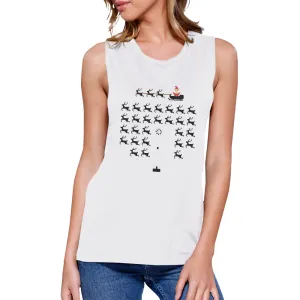 Pixel Game Santa And Rudolph Womens White Muscle Top