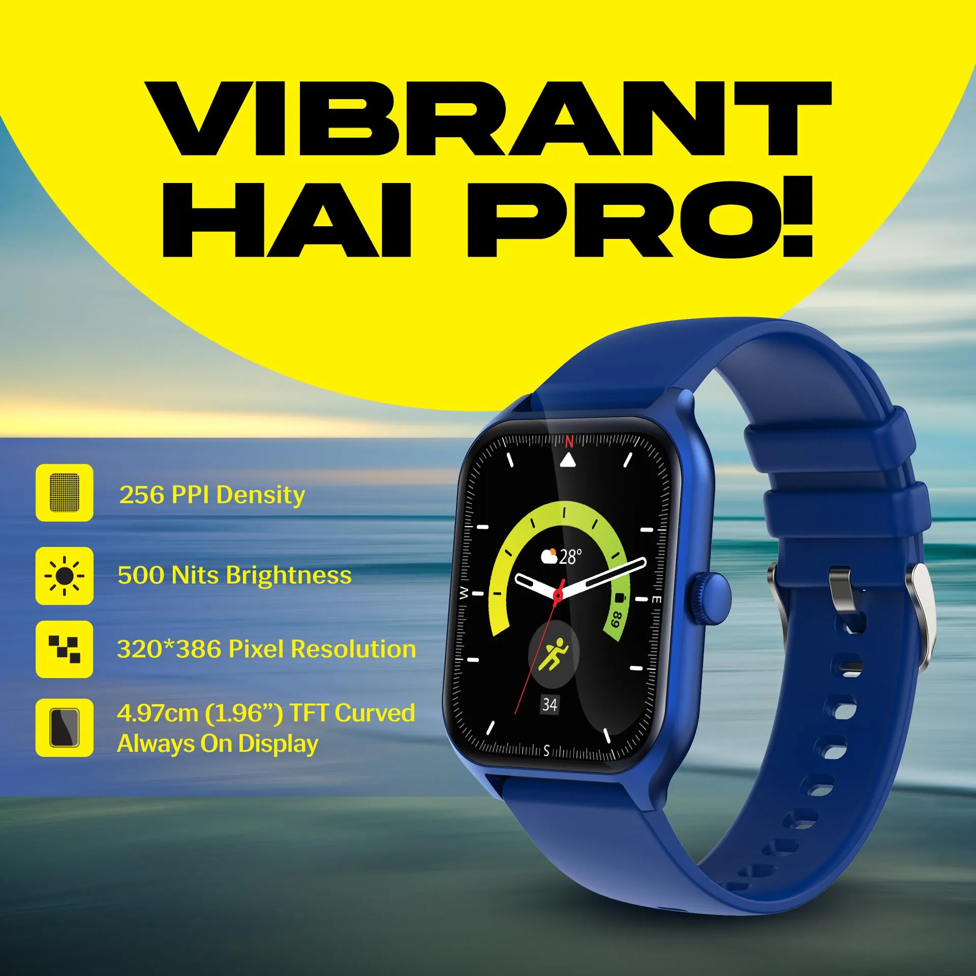 Prowatch VN with 2 Year Warranty | 1.96" TFT Display with High Resolution 320 * 386 | BT Calling | 500 Nits Brightness | Zinc Alloy Metal Body | IP67, Inbuilt Games | Delft Blue