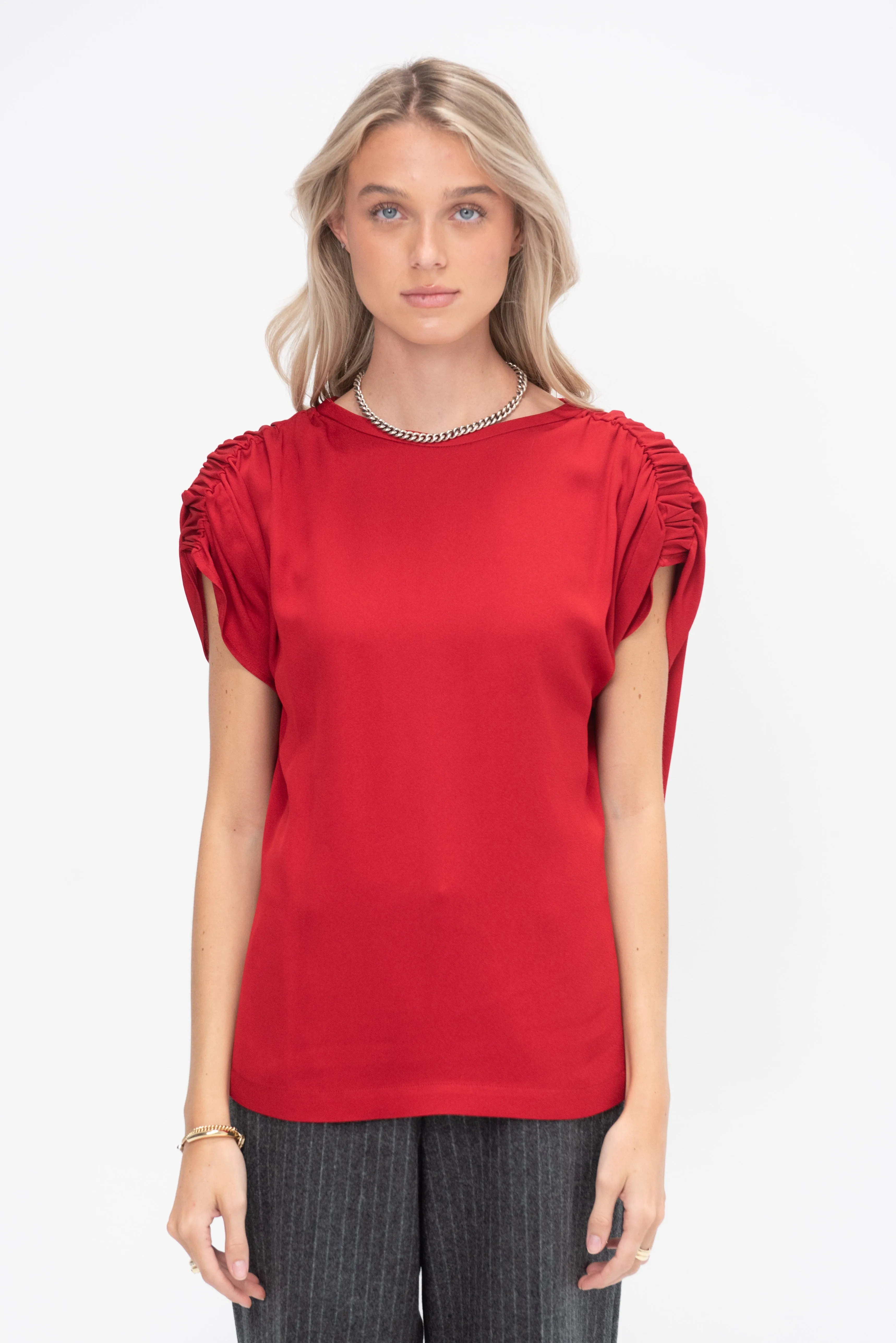 Ruched Muscle Top, Rouge