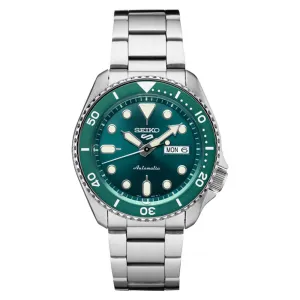 Seiko Mens 5 Sports Stainless Steel Bracelet Green Dial Automatic Watch - SRPD61