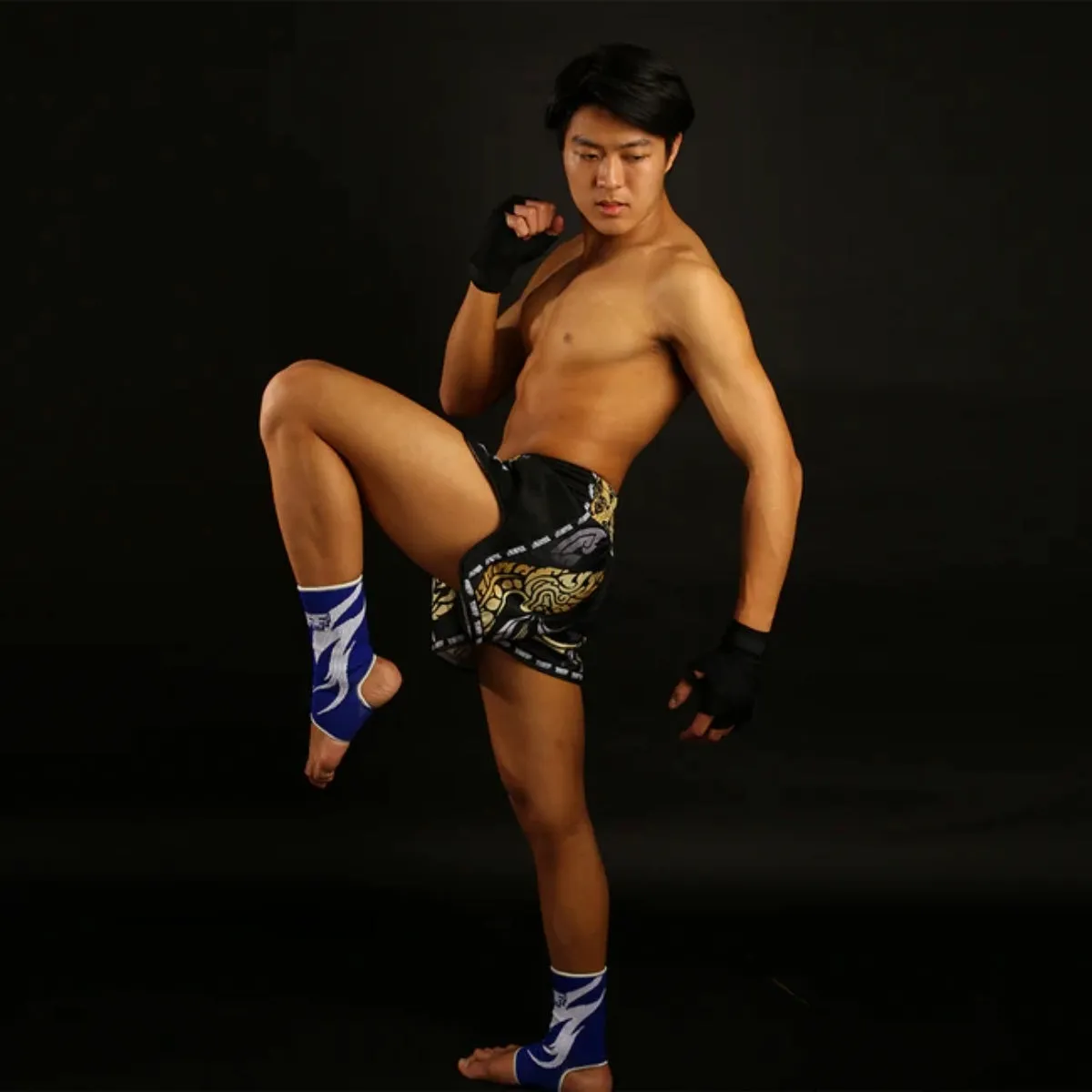 TUFF Sport MRS201 Retro Style Thai King Of Naga Muay Thai Shorts Black