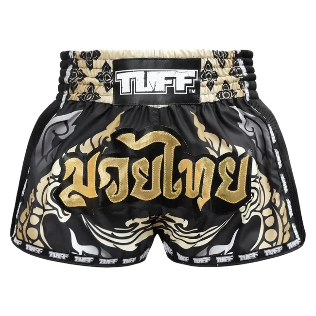 TUFF Sport MRS201 Retro Style Thai King Of Naga Muay Thai Shorts Black