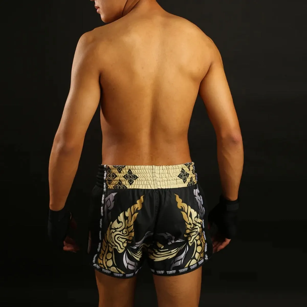 TUFF Sport MRS201 Retro Style Thai King Of Naga Muay Thai Shorts Black