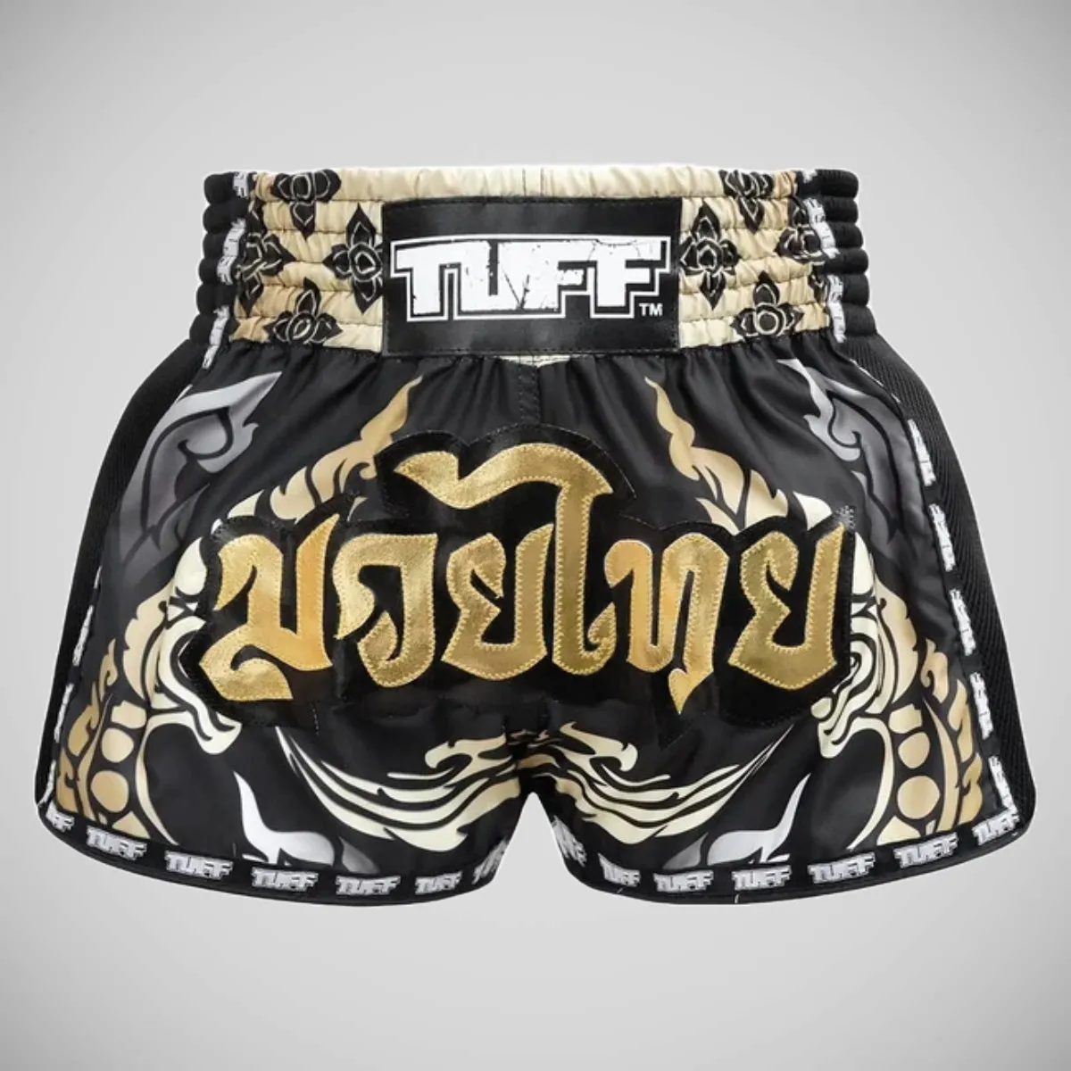 TUFF Sport MRS201 Retro Style Thai King Of Naga Muay Thai Shorts Black