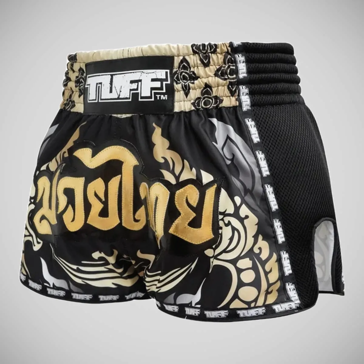 TUFF Sport MRS201 Retro Style Thai King Of Naga Muay Thai Shorts Black