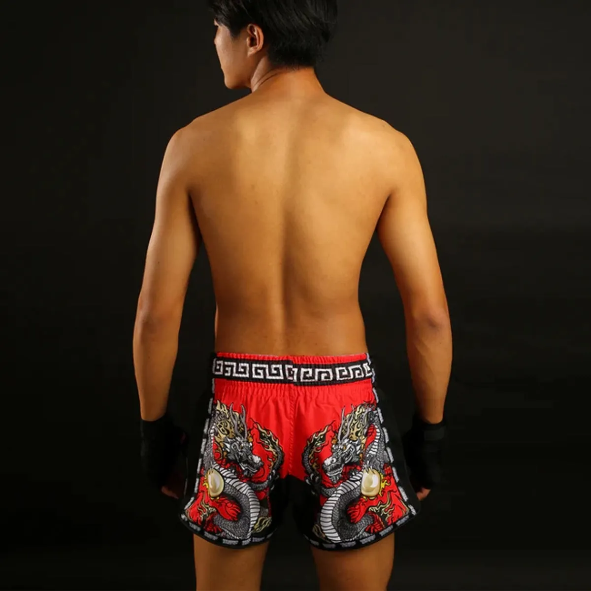 TUFF Sport MRS205 Retro Style Red Chinese Dragon Muay Thai Shorts