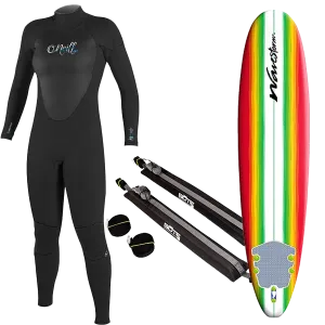 Women's Wetsuit, Surfboard, and Rack Package